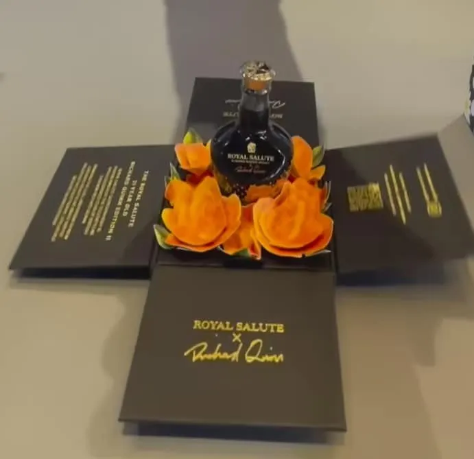 Royal Salute Richard Quinn Edition II Rose miniature in a pop-up box with paper roses